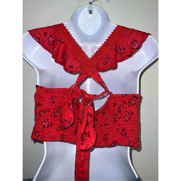 Free People Red Floral Cropped Cami Tank 6 - Picture 5 of 7